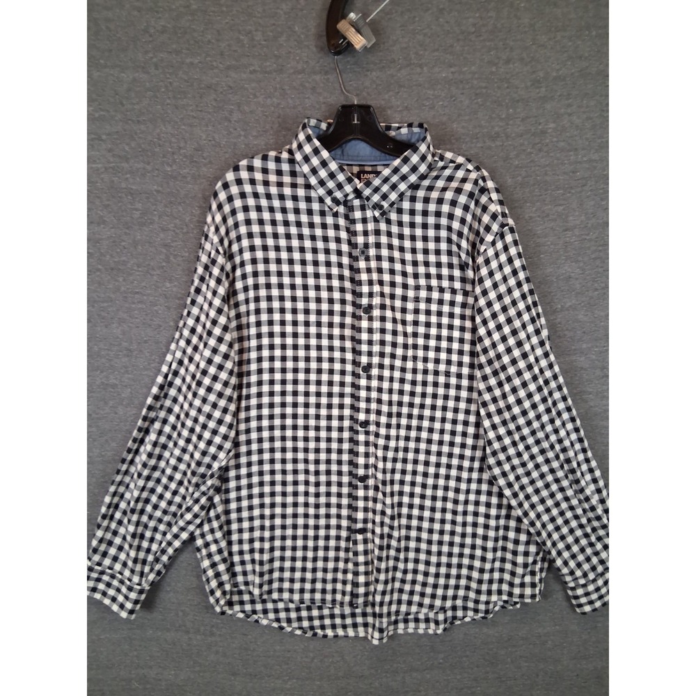 Lands End Mens Shirt 2XL XXL Black‎ White Gingham Check Plaid Button Down Soft - Picture 2 of 7